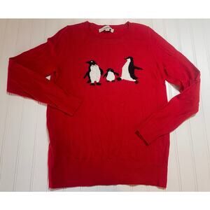 LOFT Red Crewneck Lightweight Sweater Penguins Winter - Size Women's Small